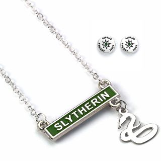 Harry Potter Slytherin Bar Necklace and Stud Earrings Set