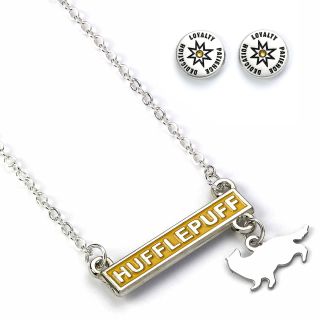 Harry Potter Hufflepuff Bar Necklace and Stud Earrings Set