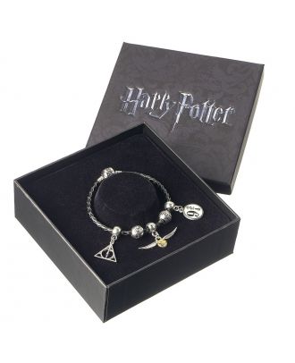 Harry Potter Charm Set Black Leather Bracelet With Three Charms
